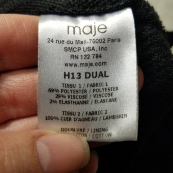 Maje Solid Black Slim Fit Lamb Leather Trim Mid-Rise Dress Pants Medium - Picture 12 of 12